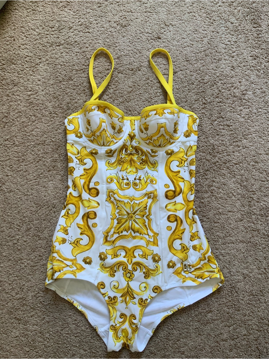 Dolce And Gabbana Dg Gold Logo Majolica Printed Balconette One Piece Swim It 1